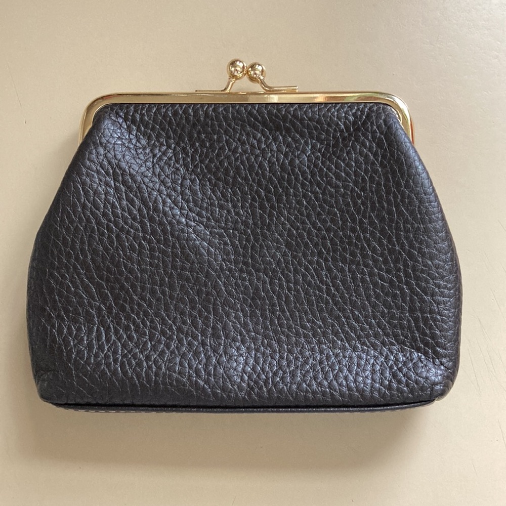 Dooney & Bourke Dark Brown Pebbled Leather Kiss Lock Wallet Pouch Coin Purse - Picture 2 of 7